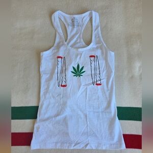 Racerback White Cannabis Weed Leaf Theme Tank Top Shirt S Small
